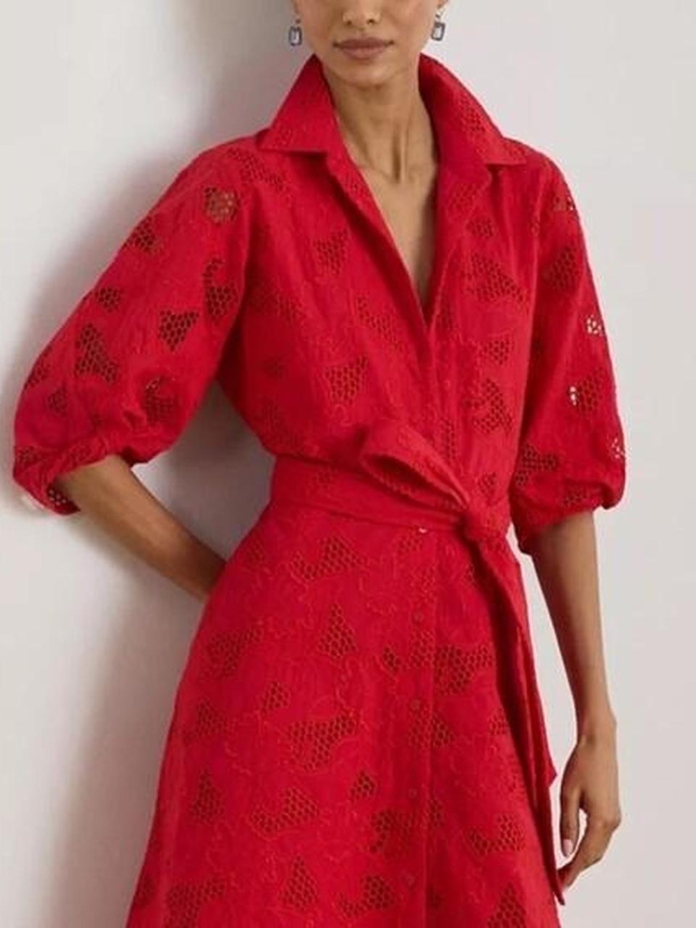 Lauren Ralph Lauren
Women's Eyelet Voile Balloon-Sleeve Collared Shirt Dress, 6